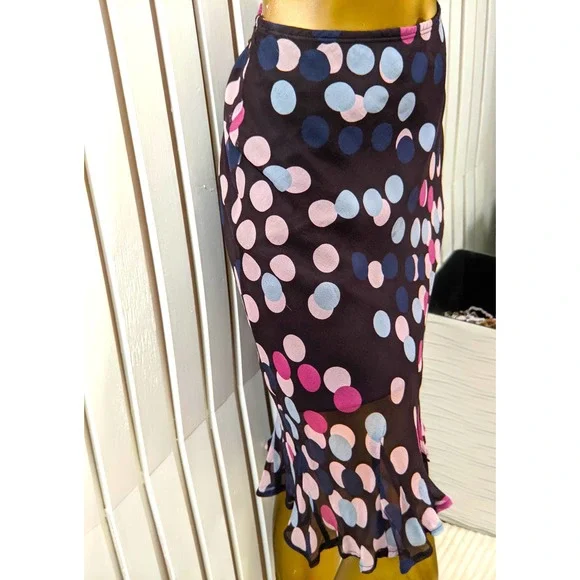 Tessuto Multicolor Pencil Skirt Midi 100% Silk Stretch Ruffle Hem Womens Size M - Picture 4 of 9